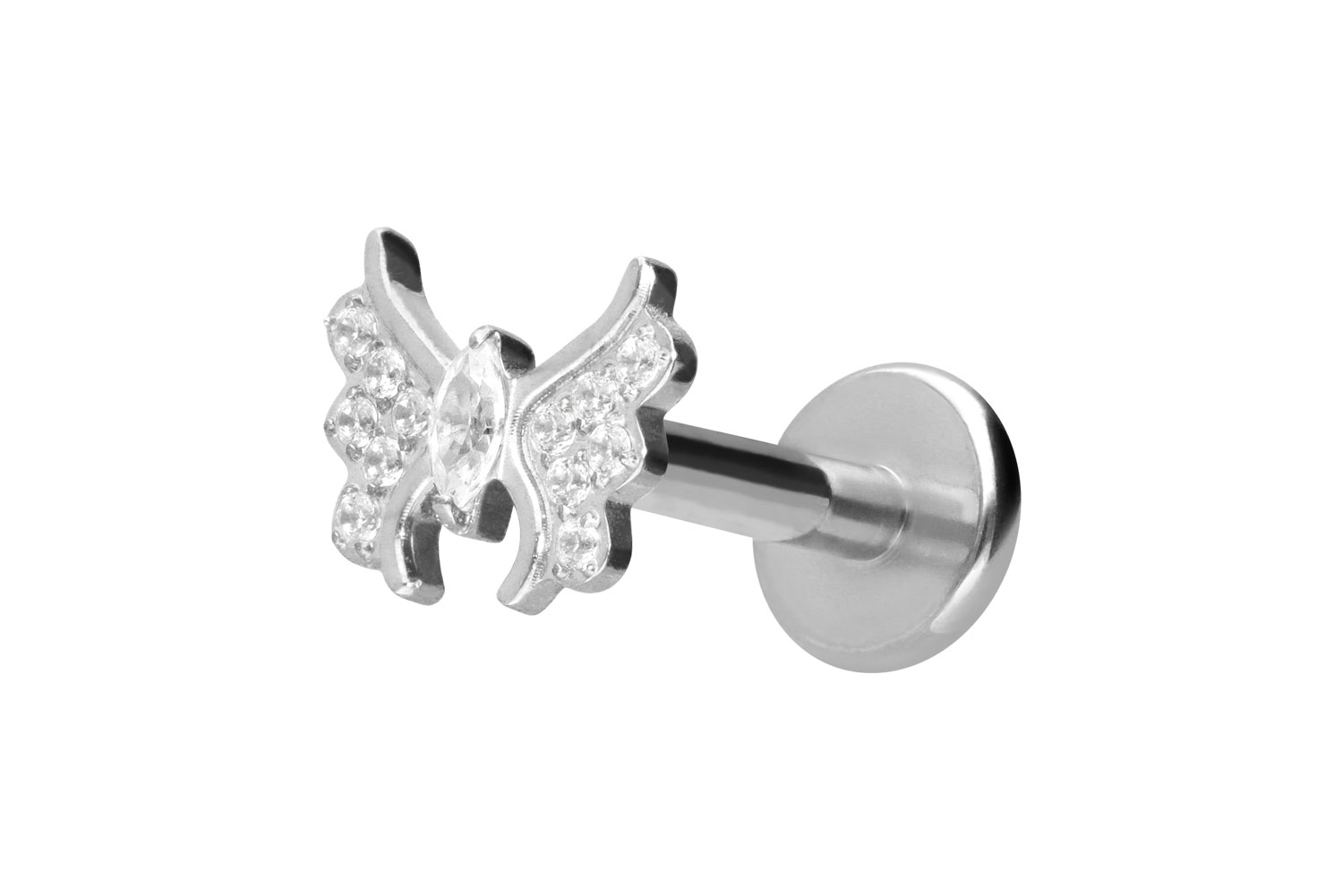 Titan Labret Piercing mit Push Fit KRISTALLSCHMETTERLING